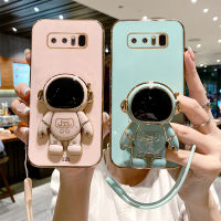 สำหรับ Samsung Galaxy Note 20 Note 20 Note 20 Ultra Note 10 Plus Note 10 Lite Note 9 Note 8สายคล้องแบบมีเคสการ์ตูนนักบินอวกาศยืนได้อย่างหรูหรา6D ชุบโลหะสี่เหลี่ยมเคสโทรศัพท์ TPU ซิลิโคนผู้หญิงเคสด้านหลัง