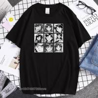 Black White Manga Japanese Cartoon Style Printed Mens Tshirt Harajuku T-Shirt Oversize Clothes Crew Neck T Shirts Mens