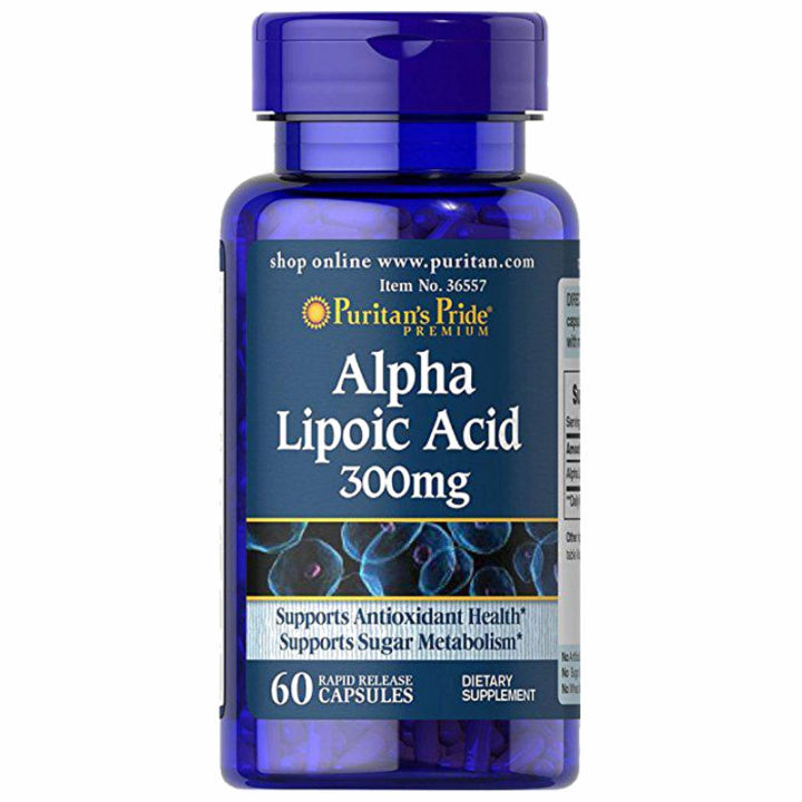 ตรงปก ของแท้ นำเข้า USA Puritans Pride Alpha Lipoic Acid 300mg 60 Capsules Antioxident สหรัฐอเมริกา อัลฟ่า กรดไลโปอิค สารต้านอนุมูลอิสระ
