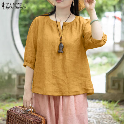 (สินค้ามาใหม่)(จัดส่งฟรี)Fancystyle ZANZEA เสื้อลำลองติดกระดุมด้านหน้าของผู้หญิงเสื้อเบลาส์ตัวหลวมเสื้อเสื้อแขวนสั้นวินเทจ #8