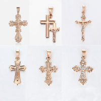 585 Rose Gold Cross Pendant Necklace for Women Prayer Jesus Snake Rolo Link Chain Crucifix Clear Crystal Jewelry Gifts LGP405