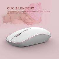 แป้นพิมพ์ภาษาฝรั่งเศสไร้สาย2400DPI Mouse 2.4Ghz Ultra-Slim AZERTY Keyboard Mouse Set, Portable Silent Ergonomic- Pinksilver