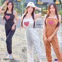 P17508 Jumpsuit จั้มสูทสายลูกไม้ปลายขาจั้ม อกแต่งหัวใจ