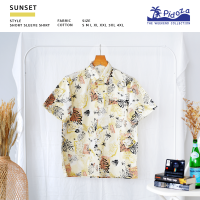 [ใหม่] เสื้อเชิ้ตแขนสั้น ลาย Sunset ? ผ้าคอตตอน สี Summer Yellow ไซส์ S - 4XL