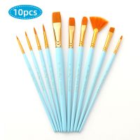 [Kiki tool store] 10pcs Paint Brushes Set Nylon Hair Artist Paintbrushes with Fan Tip for Acrylic Oil Body Face Rock Drawing Arts Crafts Supplies