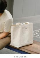 [GROUNDER] CANVAS HAND BAG WHITE STRAP WITH POCKET กระเป๋าสะพาย กระเป๋า tote bag กระเป๋าผ้าแคนวาส