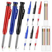 9 Pcs 3 Color Solid Carpenter Pencil 18 Refills Long Nosed Deep Hole Mechanical Pencil Marker Sketching