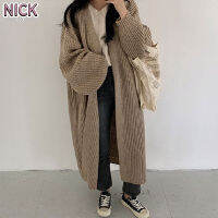 ▽ NICK Cardigans สำหรับผู้หญิงฤดูใบไม้ร่วงและฤดูหนาว Retro หลวมด้านนอกสวมเสื้อกันหนาวยาวผู้หญิงเสื้อขี้เกียจลมสุทธิสีแดงถัก Cardigan