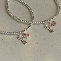 SissyJewelry // ข้อมือเงินแท้ รุ่นเอ็นยืด รุ่น Heart key + จี้พลอยหัวใจ 5mm (พลอยกลม4mm) ?Free gift box?