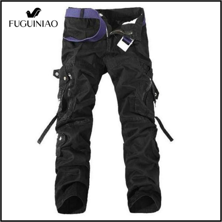 fuguiniao-ชายกางเกงคาร์โก้-solid-สีขนาดใหญ่ผู้ชายกางเกงลำลองชาย-slim-ตรง-multi-pocket-สินค้าเกี่ยวกับทหารกางเกง