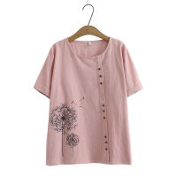 【มีไซส์ใหญ่】Plus Size XL-4XL Short Sleeve Embroidery Tops Womens Full Cotton Oversized Shirts Large Size Tshirts