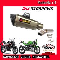 ท่อninja250sl z250sl slip on  สลิปออนท่อ akrapovic เทา ปากเคฟล่าดำ อุปกรณ์ครบชุด รับประกันคุณภาพสินค้า 1 ปี เสียง แน่น ทุ้ม หล่อ ใส่ได้เลยตรงรุ่นไม่ต้อ