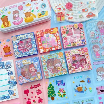 100Pcs Transparent Set Boxed Cute Cartoon Girl Hand Account Small Pattern Stickers Planner Stickers Custom Stickers