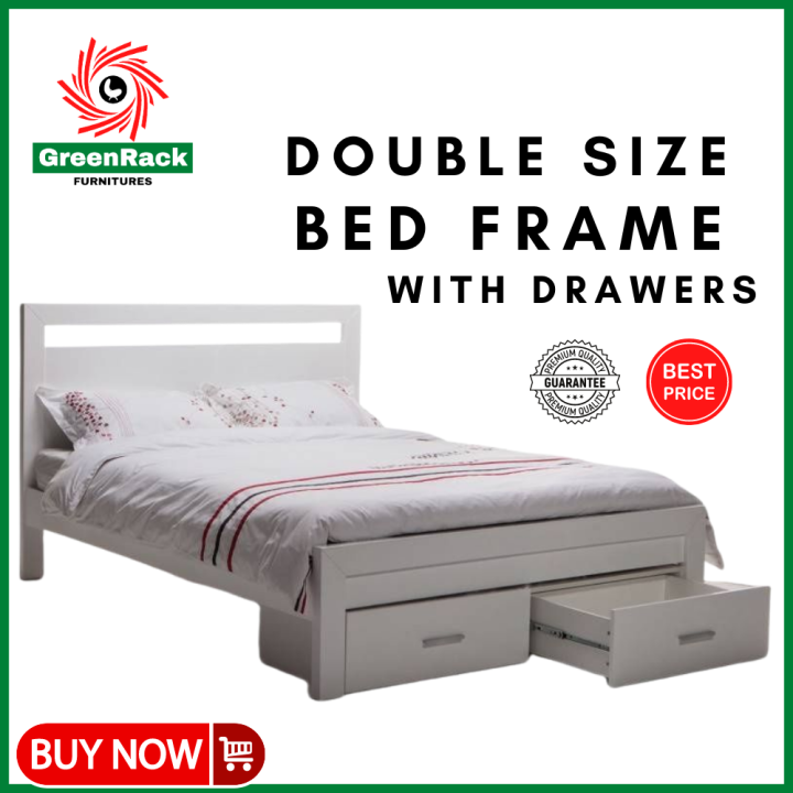 White Bed Frame Double Size with Storage Drawers Size 1350mm (W) x