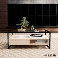 RINA HEY LEX/90, โต๊ะกลาง โต๊ะข้าง โต๊ะอเนกประสงค์ โครงทำจากเหล็ก  Coffee Table W90 X D48 X H36 cm - สี ธรรมชาติ/ดำ