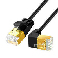 สายเคเบิลอีเธอร์เน็ตความเร็วสูงส่ง Plug Play 90องศา Cat7 RJ45สายเคเบิลเครือข่ายแบนสำหรับเราเตอร์เครือข่ายสายแพทช์