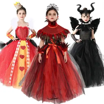 3-12years Halloween Cosplay Children Full Sleeve Tiered Witch Ghost Vampire  Dress For Girls Masquerade Party Stage Play Costumes