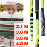 4M 3.6M 3.0M 2.1M Ultralight carbon Positioning Retractable Fishing Net escoping Foldable Net Pole Folding Landing Net