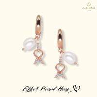 A.CEMI Eiffel Pearl Hoop ต่างหูมุกแท้ ต่างหูเงินแท้ ชุบทอง 18K ต่างหูดีไซน์ ของขวัญแฟน