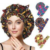 ❁✐ Large Size African Print Satin Bonnet with Long Ribbon Wrap Double Layer Headwrap Ankara Pattern Women Hair Cover Hair Wrap Cap