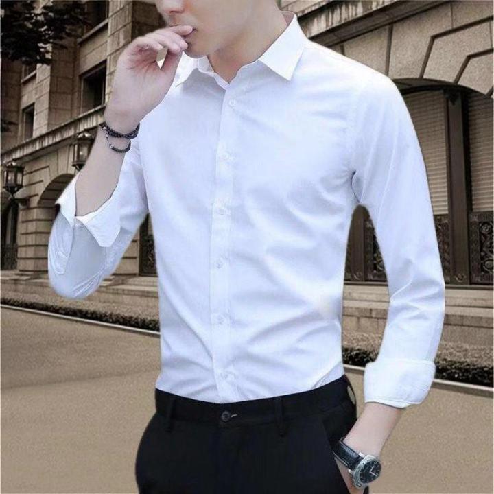 Solid White Long Shirt Men's Thin High Quality Long Sleeve Business ...