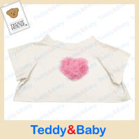 Teddy House : ชุดตุ๊กตา  เสื้อยืดขาวติดดอกกุหลาบหัวใจ  ขนาด 25 นิ้ว