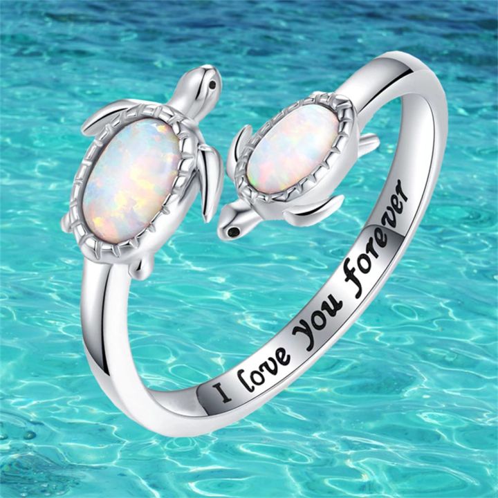 แหวนปรับเปิดข้อมือได้แหวนเต่าทะเลโอปอลสำหรับผู้หญิงแหวนเต่าทะเลเครื่องประดับแหวนของขวัญวันแม่ขายส่ง