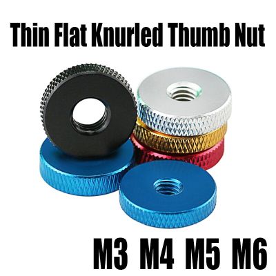 2PCS M3 M4 M5 M6 Colored Thin Flat Knurled Thumb Nut Aluminum Adjust Hand Tighten Nut Through Hole For DIY/Inspection Tool Nails Screws Fasteners