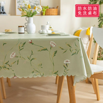 ผ้าปูโต๊ะกันน้ำยาวลายดอกไม้สไตล์ Ins กันคราบมันซักฟรีและเคลือบผ้าปูโต๊ะผ้าสไตล์ลูกไม้สไตล์ Nordic ผ้าปูโต๊ะทานข้าว Linguaimy