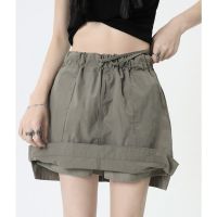 ❦✤✿ Quick-drying workwear short skirt for women summer new style American retro A-line skirt high waist drawstring sports bag hip skirt