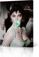 Ava Gardner Teal ฟองน้ำสีฟ้าหมากฝรั่งหมากฝรั่งสีภาพเหมือนไอคอนป๊อปภาพสีบนผ้าใบภาพพิมพ์ศิลปะห้องนั่งเล่นสำนักงานห้องนอนหอพักของตกแต่งบ้านทันสมัยพร้อมแขวน12x8