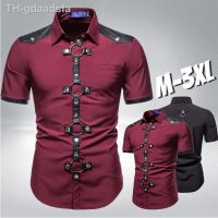 ✥ Fashion New Mens Punk shirts Gothic Rivet Short Sleeve Shirts Men Wear