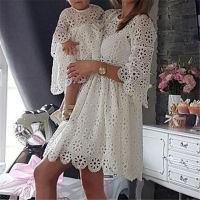 1Pc Family Matching Clothes Mother Daughter Dresses Women Floral Lace Dress Baby Girl Mini Dress Mom Baby Girl Party Clothes