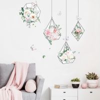 Fresh Flowers Hanging Basket Wall Stickers Living Room Bedroom Sofa Background Decoration Wallpaper Beautify Sticker Home Decor Wall Stickers  Decals