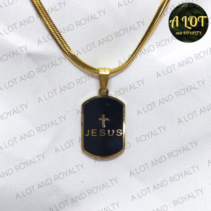 Obsidian Jesus Cross Pendant and Necklace High Quality Gold Plated