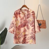 【มีไซส์ใหญ่】Plus Size 2XL-6XL Womens 3/4 Sleeve Vintage Printed Summer Shirts Oversized A-line Female Tops