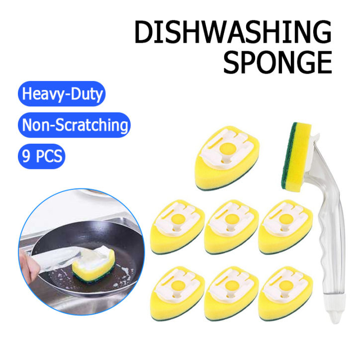 Heavy-duty Dish-washing Stick Sponge, Dish-washing Sponge With Handle,  Non-scratching And Reusable