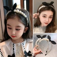 【YF】 Fashion Mother Daughter Parent-Child Pearl Hair Hoop Cute Retro Black Bowknot Hairband for Women Girls Makeup Wash Face Headband