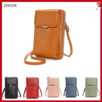 ZHEZHE เครื่องหนังแท้ กระเป๋าสะพายข้างโทรศัพท์ สีทึบทึบ จุได้มาก กระเป๋าถือสมาร์ทโฟน ลำลองแบบสบายๆ กระเป๋าสายคล้องไหล่ กระเป๋ากันขโมย RFID สำหรับผู้หญิง