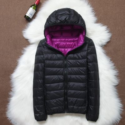 △ jiozpdn055186 Dupla face casaco de inverno feminino ultra leve pato branco para baixo jaqueta manga longa quente parka sólido portátil outwear