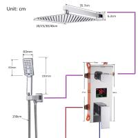 POIQIHY ชุดก๊อกน้ำฝักบัวอาบน้ำโครเมี่ยมฝังอยู่ในผนังปริมาณน้ำฝนหัวฝักบัวผสมจอแสดงผลอุณหภูมิดิจิตอลระบบฝักบัวอาบน้ำ (2023ชุดฝักบัว)