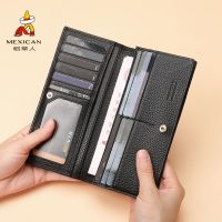 【Ready】? First layer cowhide ladies long wallet real leather cute portable long clip mobile phone bag integrated coin purse