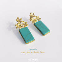 Aztique ต่างหูดอกไม้ Flower Earrings เทอร์ควอยซ์ Turquoise หินมงคล หินโชคดี Gift For women Jewelry Earrings Gifts ต่างหู sa lk