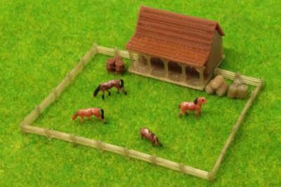 Outland Models Country Stable with Horses and Grass Z Scale Train Railway Layout