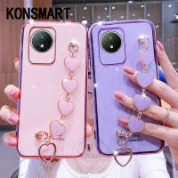 KONSMART เคสโทรศัพท์สำหรับ VIVO V27E V27 Y02t Y02สินค้าใหม่2022ชิ้นพร้อมเคสสร้อยข้อมือสุดหรูลาย Love ฝาครอบป้องกัน Hp VIVOY02 4G ชุบด้วยไฟฟ้า