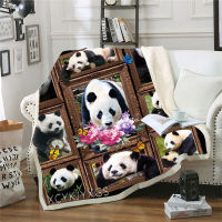 Animal panda 3D print soft quilt fleece nap bed warm travel sleeve blanket