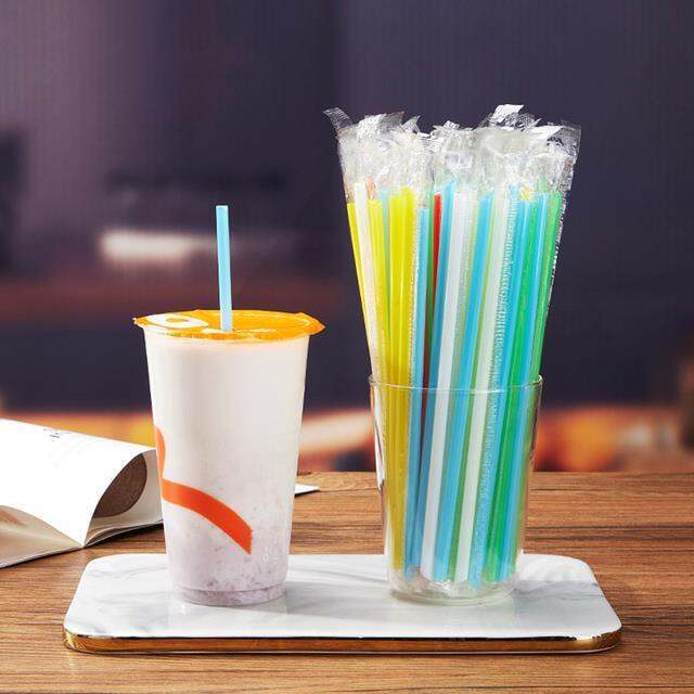 100pc-19x0-6cm-black-clear-individually-wrapped-drinking-plastic-straws-tea-drinks-straws-smoothies-jumbo-thick-holiday-party