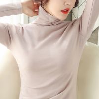 [COD] 2022 autumn womens high-necked bottoming long-sleeved T-shirt solid Korean version of decoration body slim tops