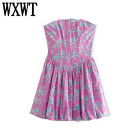 WXWT Women Flowers Print Tight Corset Jumpsuit Style Dress Strapless Backless Female Streetwear Summer Mini Dress Vestidos