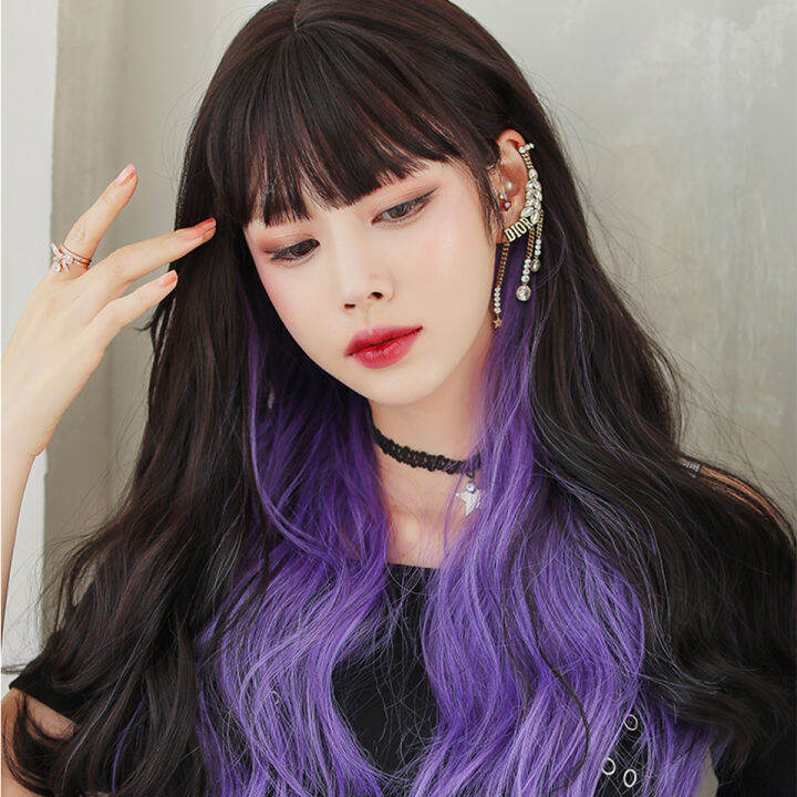 เป็นผมหยิกยาวสีน้ำตาลสีดำและสีม่วงวิกผมลูกไม้-glueless-ไฟเบอร์ผมวิกผมด้านหน้าสังเคราะห์สำหรับแฟชั่น